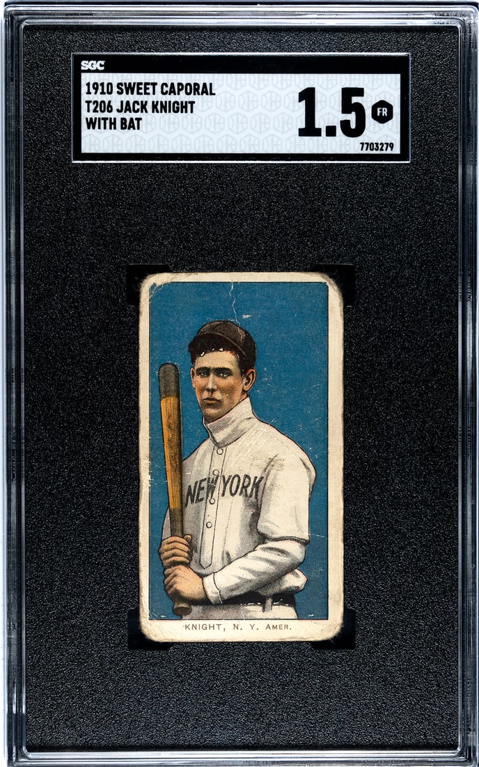 1910 Sweet Caporal T206, Jack Knight, With Bat, SGC Grade 1.5.: 1910 Sweet Caporal T206, Jack Knight, With Bat, SGC Grade 1.5.