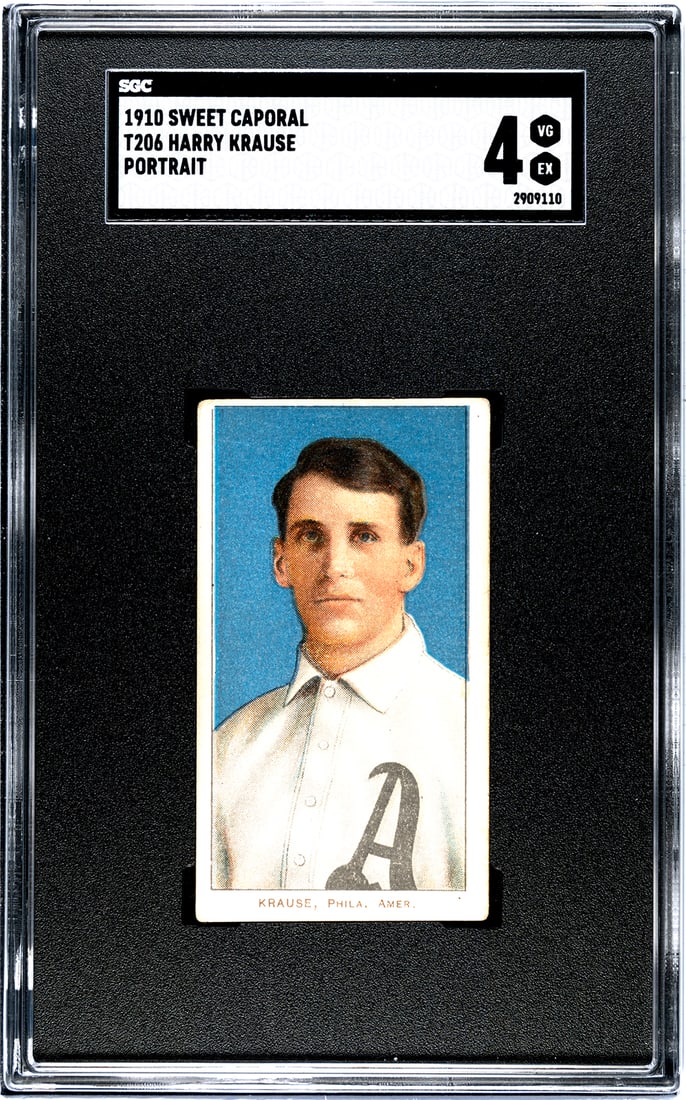 1910 Sweet Caporal T206, Harry Krause, Portrait, SGC Grade 4.: 1910 Sweet Caporal T206, Harry Krause, Portrait, SGC Grade 4.