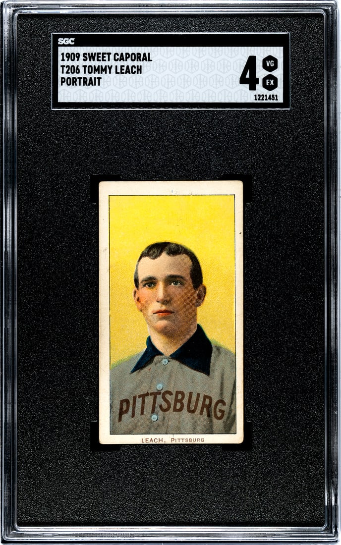 1909 Sweet Caporal T206, Tommy Leach, Portrait, SGC Grade 4.: 1909 Sweet Caporal T206, Tommy Leach, Portrait, SGC Grade 4.