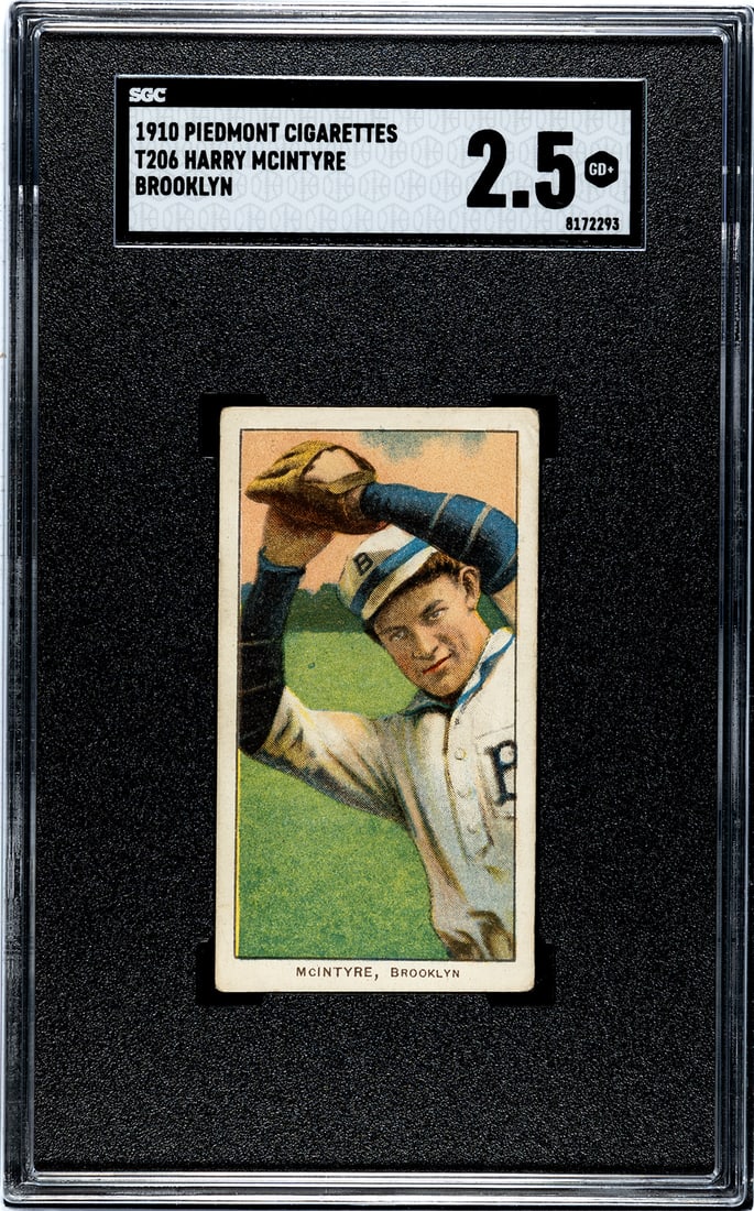 1910 Piedmont Cigarettes T206, Harry McIntyre, Brooklyn, SGC Grade 2.5.: 1910 Piedmont Cigarettes T206, Harry McIntyre, Brooklyn, SGC Grade 2.5.