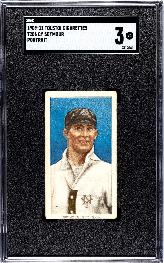 1909-11 Tolstoi Cigarettes T206, Cy Seymour, Portrait, SGC Grade 3.: 1909-11 Tolstoi Cigarettes T206, Cy Seymour, Portrait, SGC Grade 3.