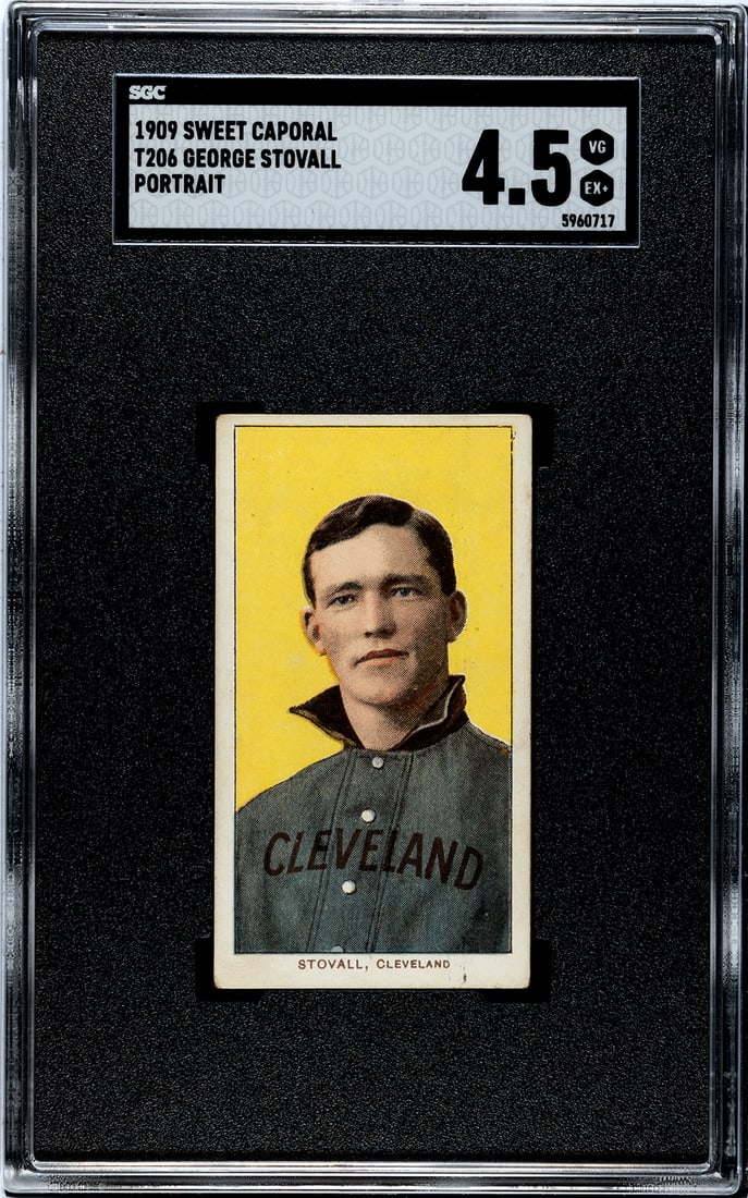 1909 Sweet Caporal T206, George Stovall, Portrait, SGC Grade 4.5.: 1909 Sweet Caporal T206, George Stovall, Portrait, SGC Grade 4.5.