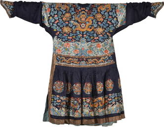 Court audience robe. China. 18th century. Chao fu embroidered with dragons and auspicious emblems.