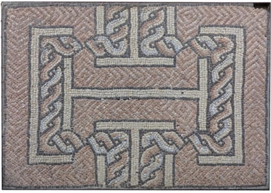 Large ancient Roman geometric pattern floor mosaic. Ca. 4th/5th century AD. Set in a concrete ground
