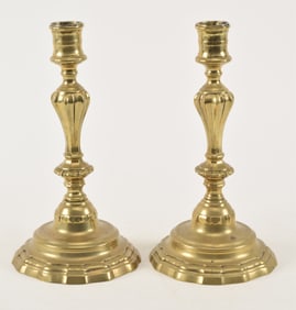 Pair of 18th century brass candlesticks. 9.75in high.
