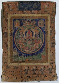 Buddhist icon. Tibet. 17th century. thangka of Shaykyamuni mandala. Ink and pigments on cloth.