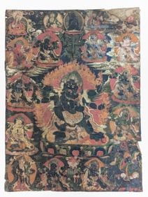 Buddhist icon. Tibet. 16th century. Thangka of Green Yama in yab-yum. Ink and pigments on cloth.