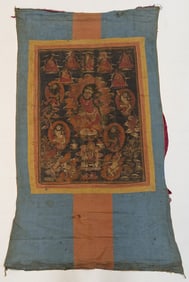 Buddhist icon. Tibet. 18th century. thangka with central image of a Tantric divinity surrounded by