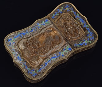 Carte de visite case. China. 19th century. Silver filigree and enamel decorated with flowers,