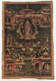 Buddhist icon. Tibet. 18th century. Thangka of Red Tara with lineage figures. Ink and pigments on