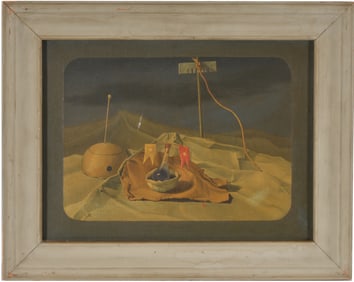 Waldo Kaufer. "Below the Polar Star". 1930s/40s surreal objects painting. Oil on canvas. Framed.