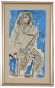 Alma Redlinger. Romanian. Original mixed media collage painting of modern seated figure.