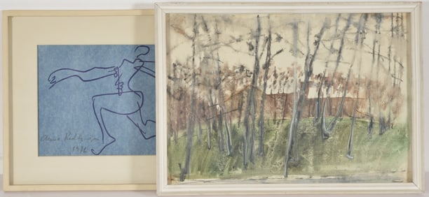 Alma Redlinger. Romanian. 2 original works. 1) Watercolor landscape. Signed lower right. Framed