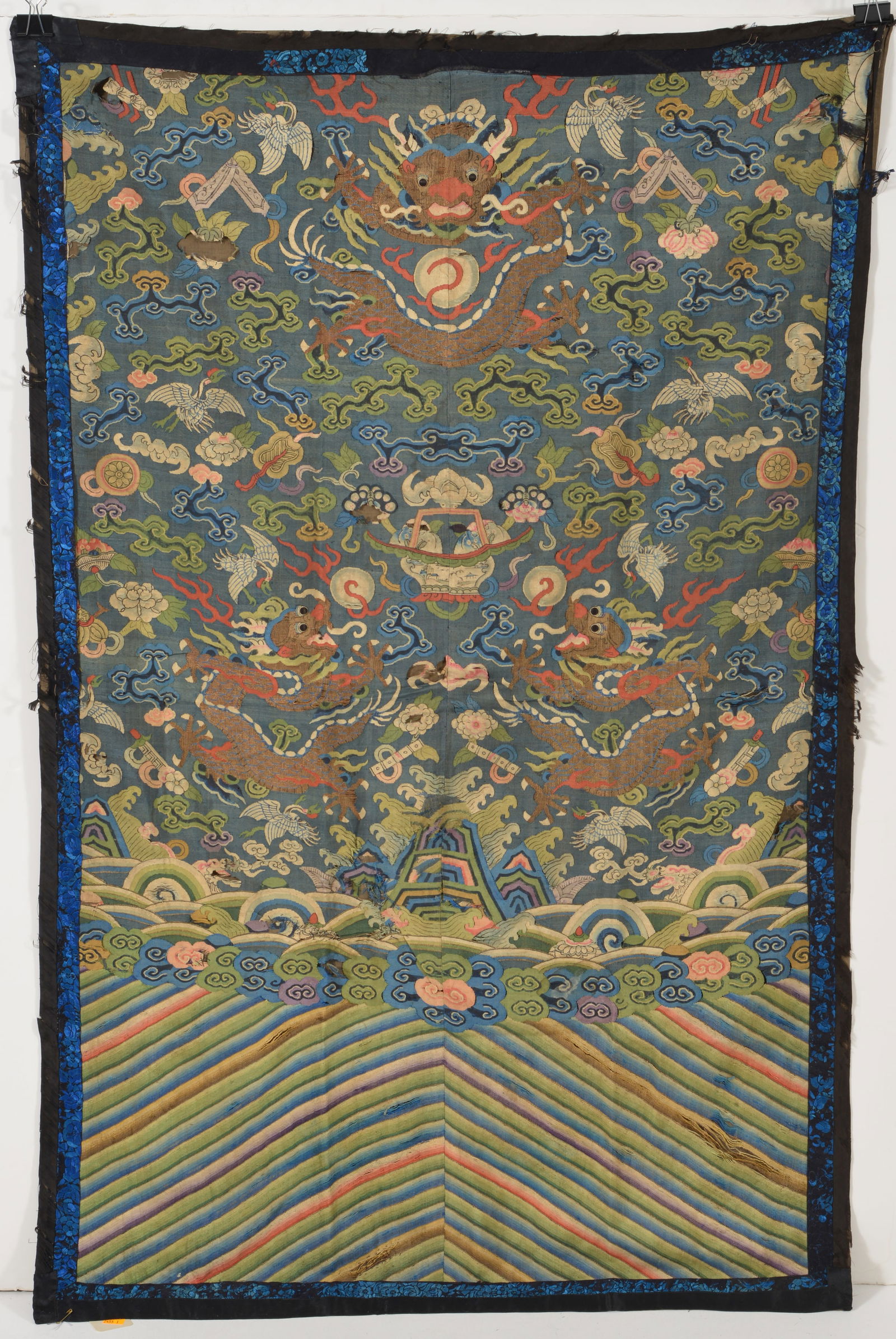 Kossu tapestry weave panel. China. 17th/18th century. Dragons and auspicious emblems. 48.5 x 31in. (1 of 5)