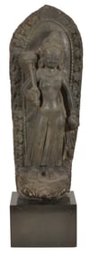 Carved black schist stelae. Northeast India. Pala style. 17th century. Standing figure of a chauri