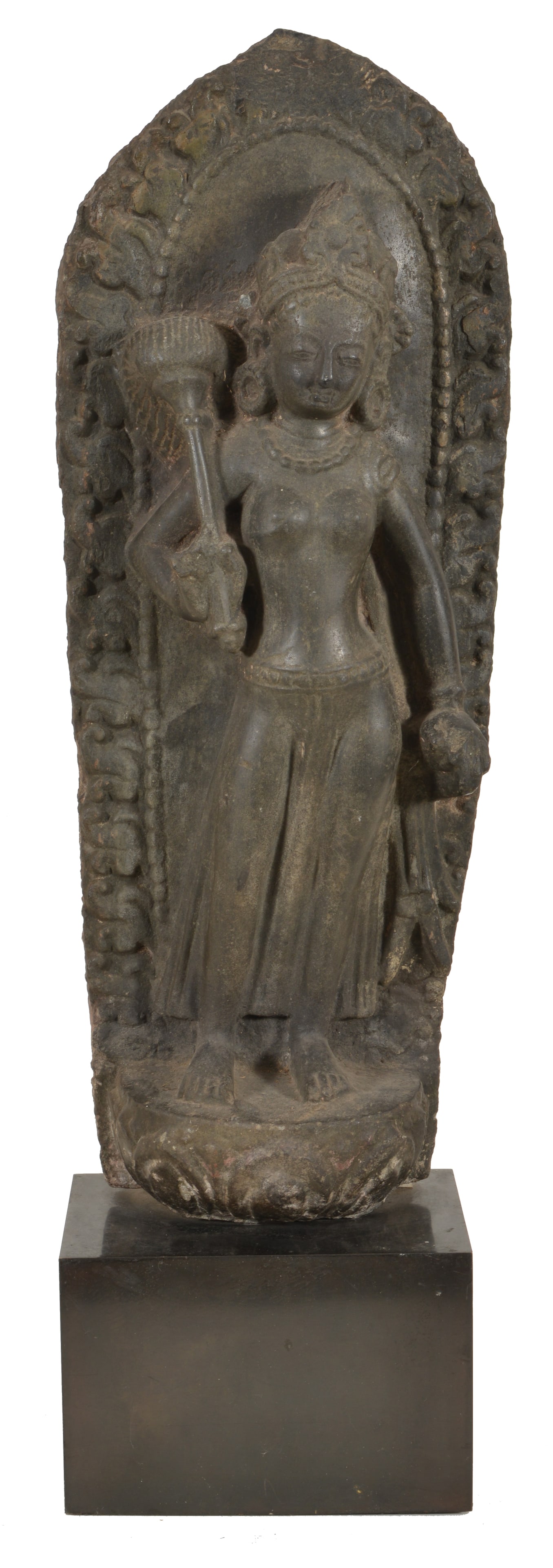Carved black schist stelae. Northeast India. Pala style. 17th century. Standing figure of a chauri (1 of 7)