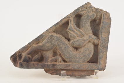 Architectural element. Gray Schist. Gandharan 2nd century AD. Carved with a figure of a griffin.