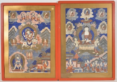 2 Thangkas. North China. Ca. 1920. Framed. 24 x 16in.