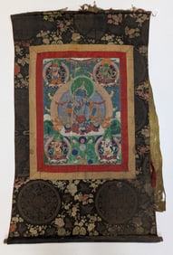 Buddhist icon. Tibet. 18th century. Thangka of Blue Tara in yab-yum. Ink and pigments on cloth.