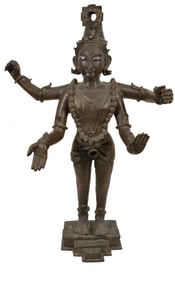 Bronze image of Shiva with inlaid silver eyes. North India. 17th century. Inscriptions. Very heavy.