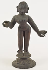 Hindu bronze image. India. 19th century. Standing figure of Raddha. 15.5in high.