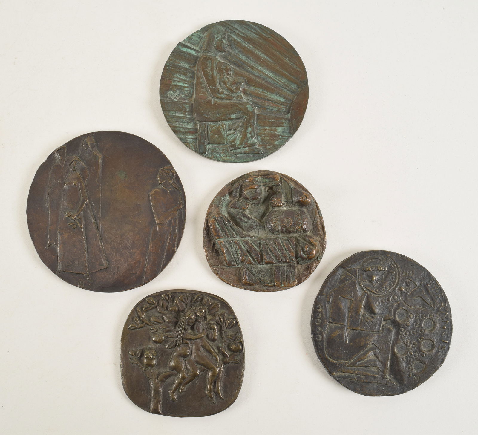 5 bronze medal plaques. 2 Dora de Pedery-Hunt plaques "Adam and Eve" and Dante and Beatrice. 2 (1 of 11)