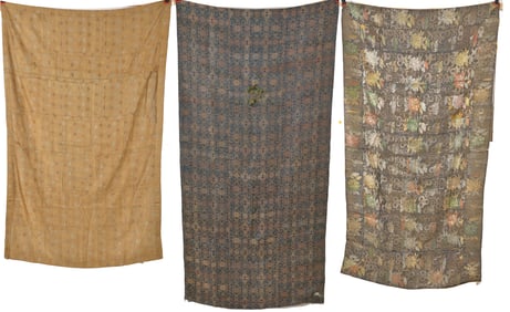 3 brocade priests robes. China. 19th century. Each about 45 x 45in.