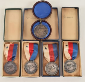 Lot of antique silver medals. 1) 1886 silver award of the Massachusetts Humane Society. 2.25in