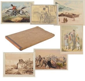 19th century original artwork album of various subjects and artists. Paintings include Middle