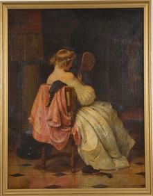 Francis Stephen Cary. English. Large interior genre scene of a elaborately dressed woman seated