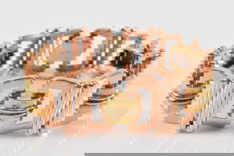 Retro heavy 14K rose and yellow gold link bracelet, ca 1940. Clasp marked 14K. 7in length. 66.6: Retro heavy 14K rose and yellow gold link bracelet, ca 1940. Clasp marked 14K. 7in length. 66.6 grams.