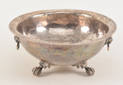 18th century or earlier Spanish Colonial silver footed deep bowl with wide floral scrolling engraved