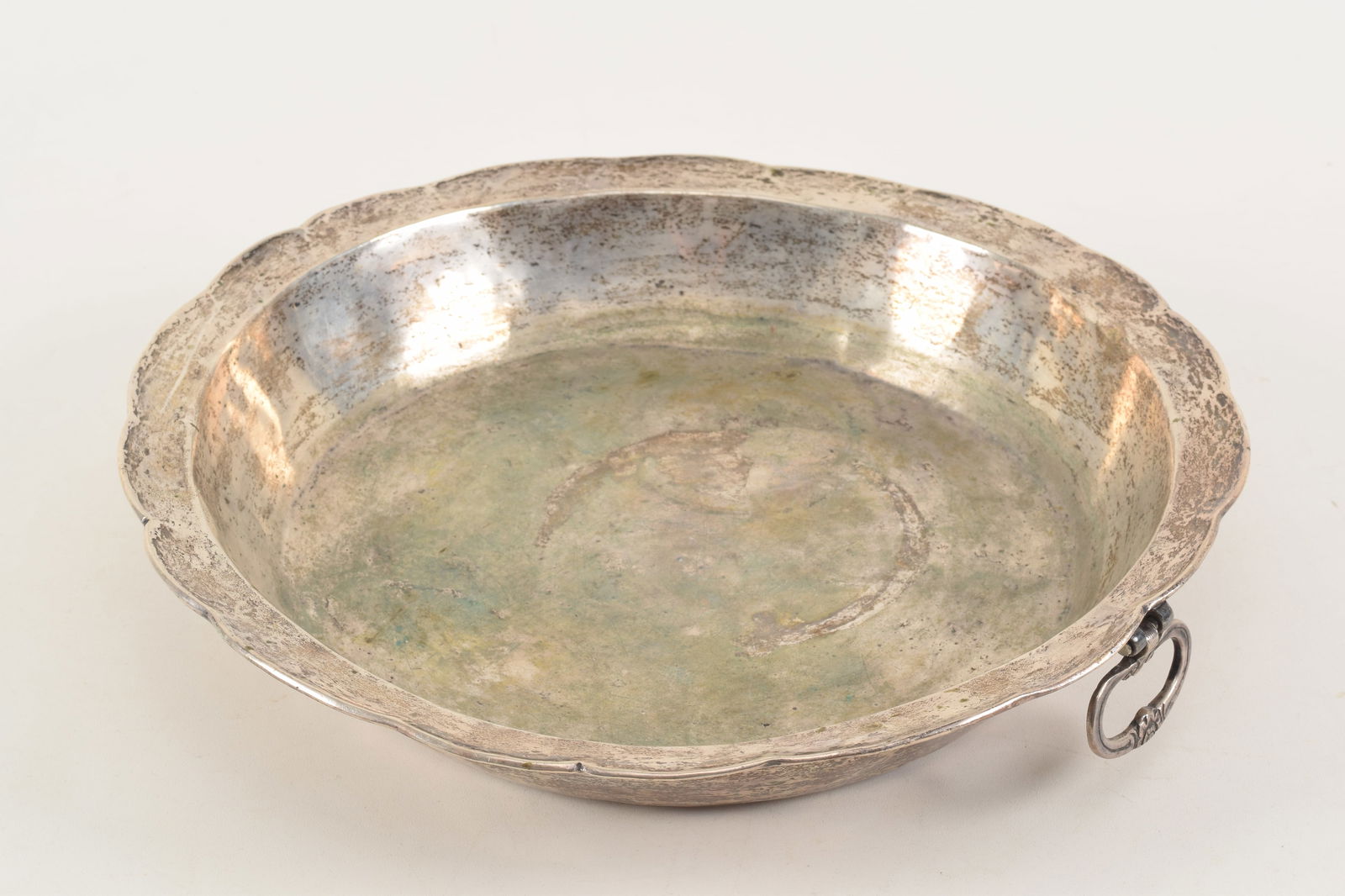 18th century Spanish colonial silver deep double handle bowl or dish, shaped petal rim, open loop (1 of 7)