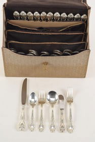 Gorham "Melrose" pattern sterling silver flatware service. 24 teaspoons, 9 flat butter spreaders, 2