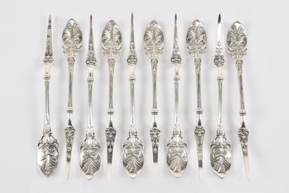 10 Gorham "Palm" pattern sterling silver nut picks for J. E. Caldwell Co. 3.5 ozt.