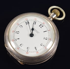 Tiffany & Co. sterling silver ladies pocket watch. Dial with Arabic numerals and marked Tiffany &