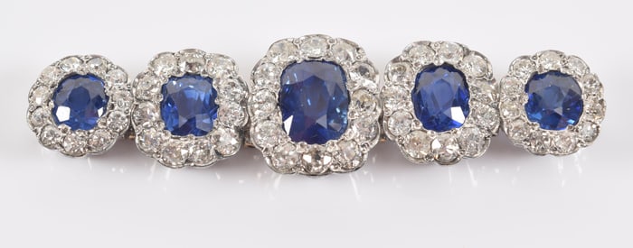 Edwardian 14K gold natural Ceylon sapphire and diamond brooch-bracelet. Per GIA report: Sapphires of