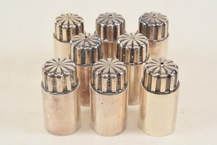 4 sets of Georg Jensen No 834 Sterling Silver salt and pepper shakers. 6.91 ozt. height 1 5/8 in.