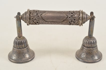 Vintage sterling silver torah scroll holder. Bell form supports. Marked 925.