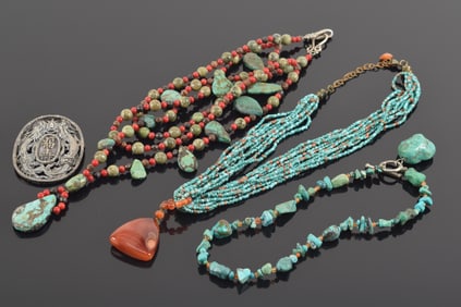 Lot of sterling silver and turquoise jewelry to include multi strand turquoise bead necklace with