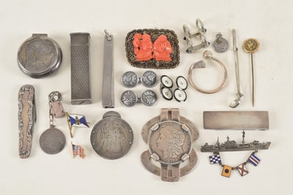 Lot of silver accessories. To include: Tiffany & Co. golf ball and club key chain ring, Morgan