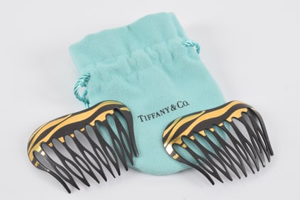 Angela Cummings for Tiffany & Co. mixed metal hair combs. Modern design with 24K gold wash ripple