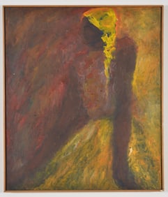 Sumatimohan. India. "Woman". 1973 Abstract portrait of a seated figure. Signed and titled on