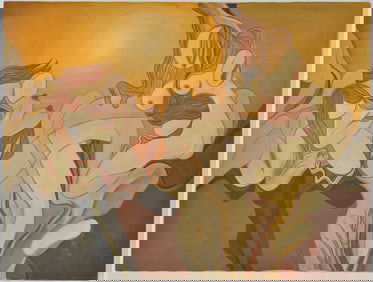 Bhagwan Kapoor. India. "Melting Gold". Large 1972 erotic surrealist painting. Oil on canvas. Signed