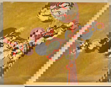 Bhagwan Kapoor. India. "Spiritual Tree 16." Surrealist mixed media painting. Signed lower center.