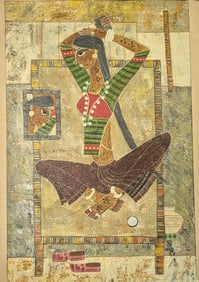 Bhagwan Kapoor. India. Seated woman in an interior. Mixed media on thick paper. Signed lower right.