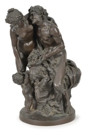 Michel Claude Clodion. French. Satyr, Bacchante, and Putto. Fine 19th century bronze casting. Brown