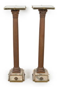 Pair of classical style plinths with marble tops and bases and patinated bronze Corinthian columns. (1 of 5)