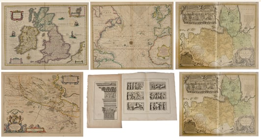 5 Engraved and colored maps and 2 classical architectural images. Maps include, E. Bowen, Western or