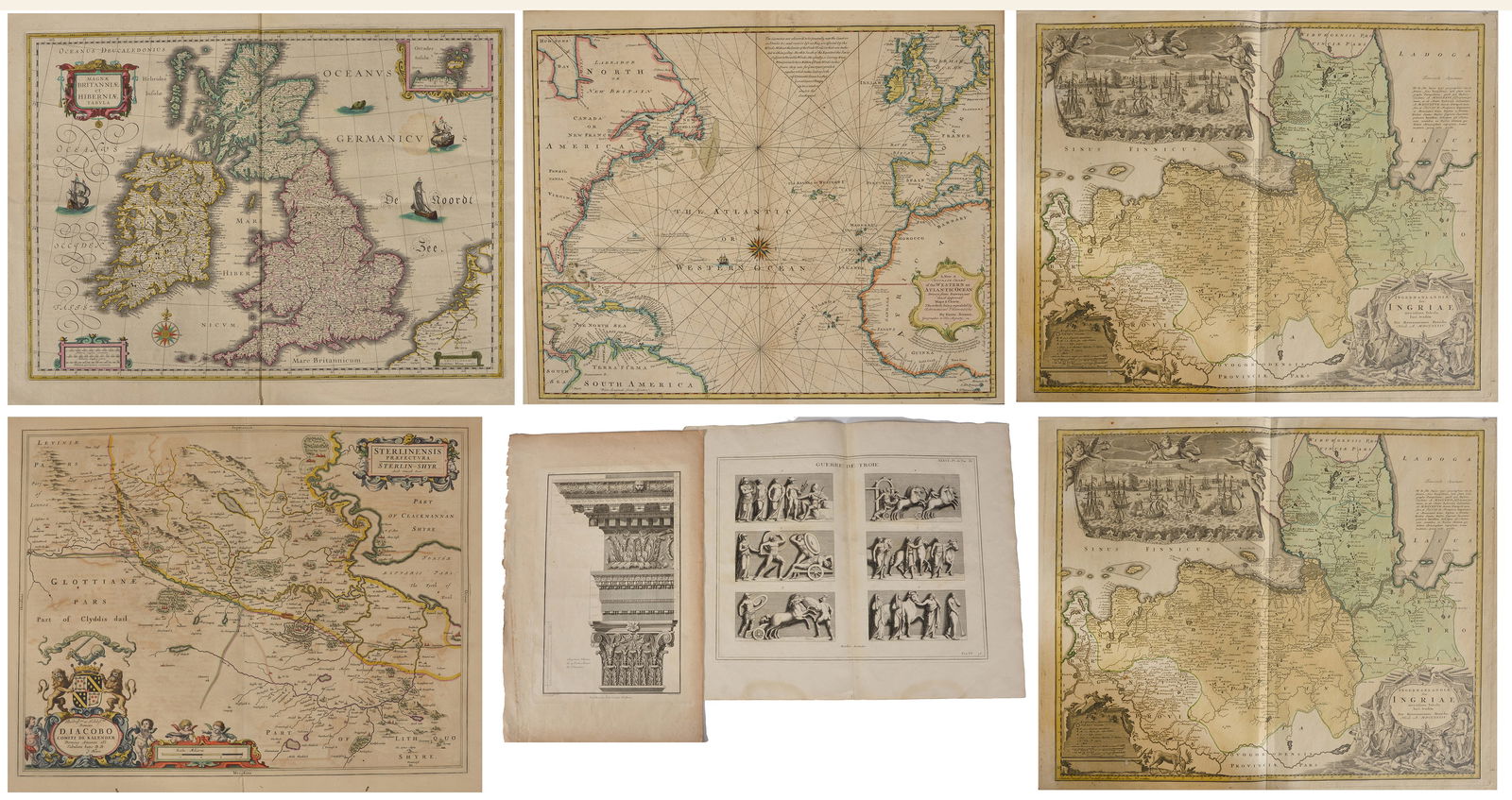 5 Engraved and colored maps and 2 classical architectural images. Maps include, E. Bowen, Western or (1 of 14)